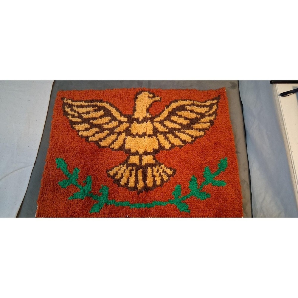 Vintage American Eagle Latch Hook Rug Wall Hanging 1970s